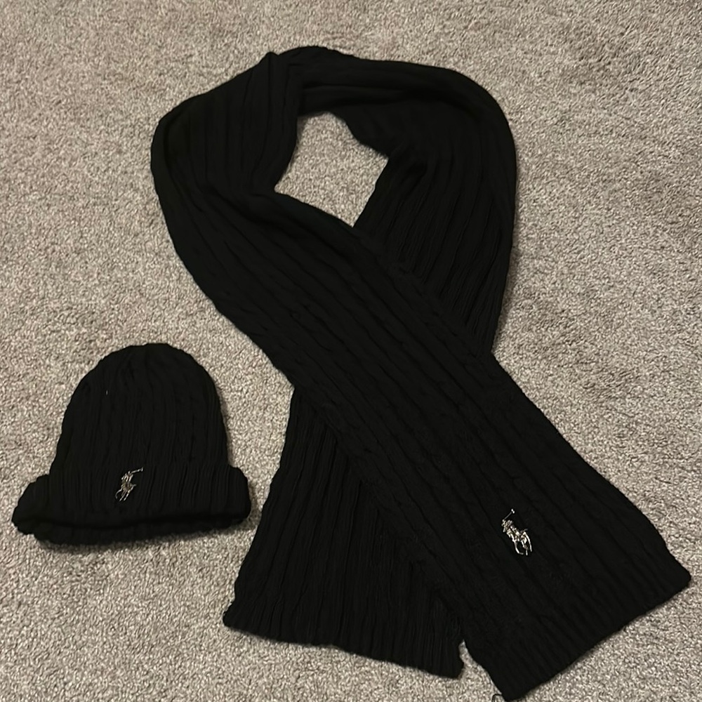 Polo by Ralph Lauren Black Ribbed Knit Scarf